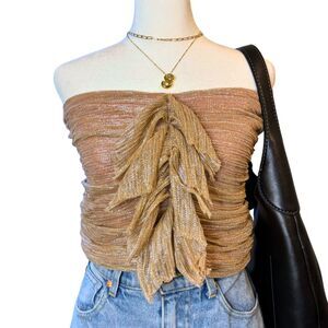 Maeve Anthropologie Gold Ruched Tube Top Size Small Coquette Y2K